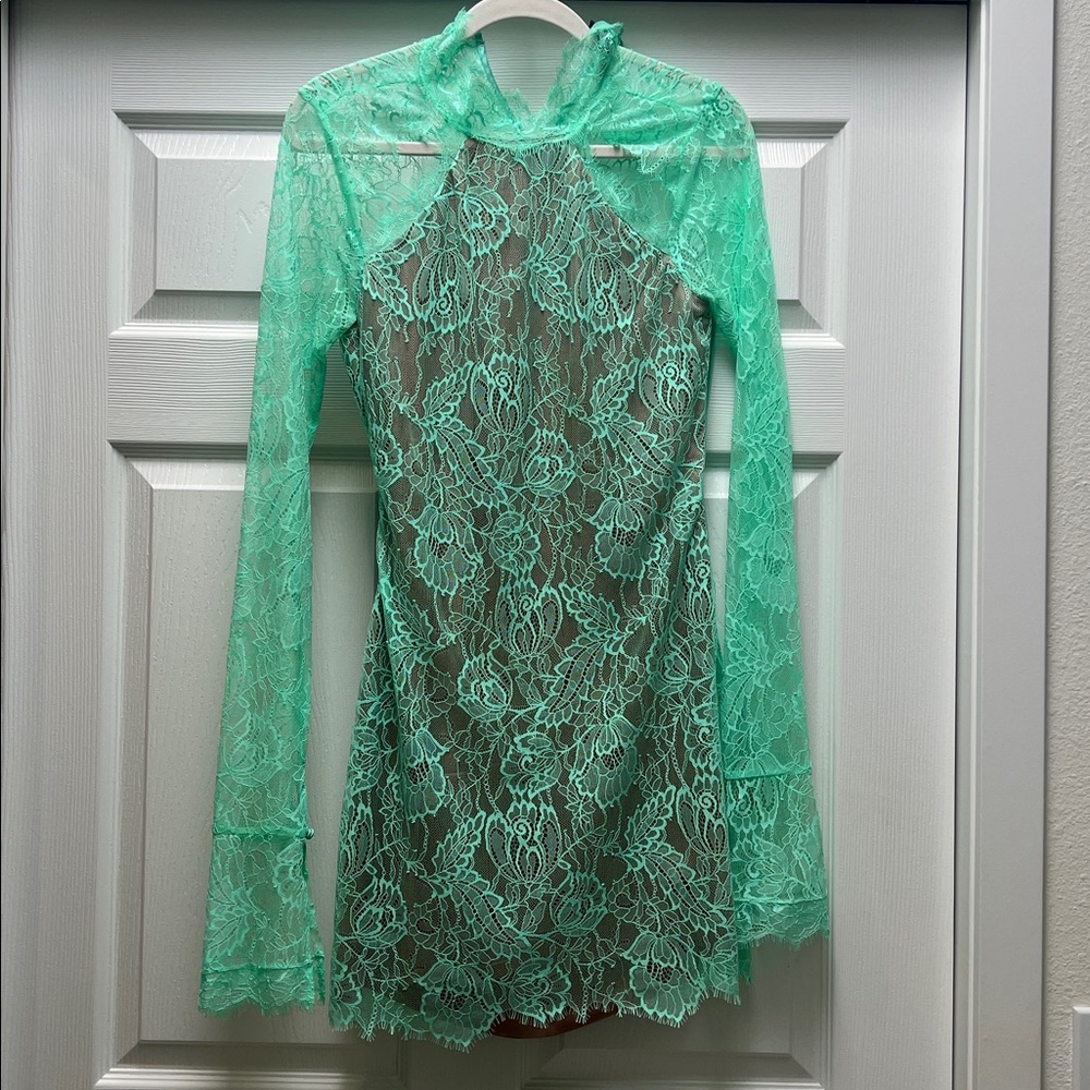 Retrofete Green Lace Mini Dress